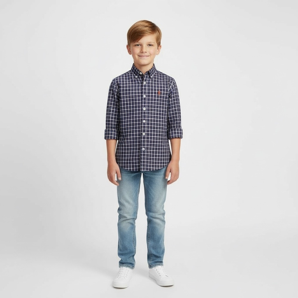 Polo Ralph Lauren Boys 5 Classic Plaid Button Down Long Sleeve Shirt Navy/Red